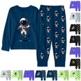 thumbnail image 1 of CUZIBR Boys Outfits Crewneck Sets Winter Cartoon Print Long Sleeve Top Pants Pajamas Loungewear Kids Homewear Comfortable Casual Clothes Sets,c-Navy,5-6 Years, 1 of 3