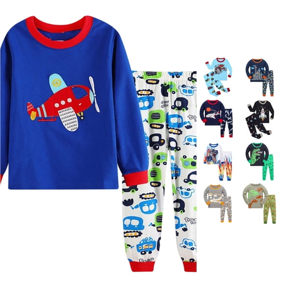 CUZIBR Boys Outfits Crewneck Toddler Baby Funny Graphic Pajamas Kids 2 Piece Pj'S Long Sleeve Dinosaur Sleepwear Clothes Sets,Blue-h,5-6 Years
