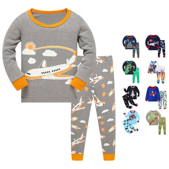 CUZIBR Boys Outfits Crewneck Toddler Baby Funny Graphic Pajamas Kids 2 Piece Pj'S Long Sleeve Dinosaur Sleepwear Clothes Sets,Grey-b,4-5 Years