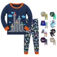 thumbnail image 1 of CUZIBR Boys Outfits Crewneck Toddler Baby Funny Graphic Pajamas Kids 2 Piece Pj'S Long Sleeve Dinosaur Sleepwear Clothes Sets,Navy-e,5-6 Years, 1 of 3