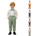 thumbnail image 1 of CUZIBR Boys Outfits Sets Long Sleeve Button Down Shirt Striped Suspender Trousers Three Piece Formal Suit Set For Boys Wedding Birthday Party Gentleman Clothes,Green,18-24 Months, 1 of 6