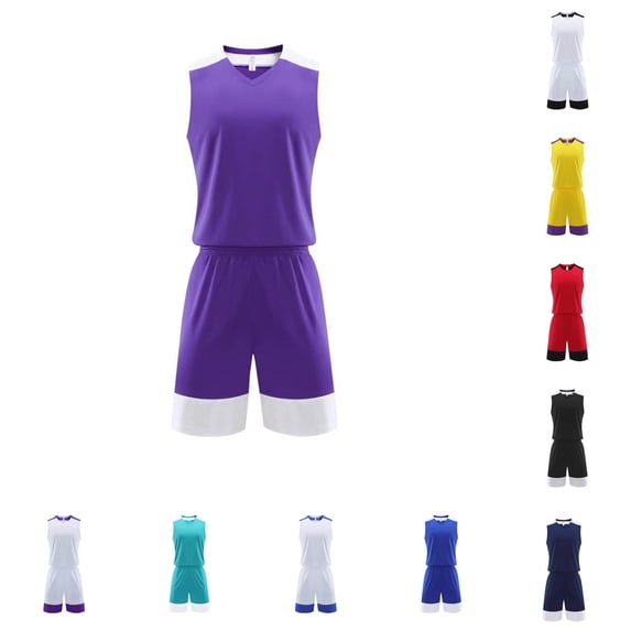 CUZIBR Boys Outfits Solid Color V-Neck Sleeveless Basketball Breathable Training Tank Top Tshirts Shorts Tracksuit For Young Lightweight Basketball Practice Competition Clothes Sets,Purple,3XL