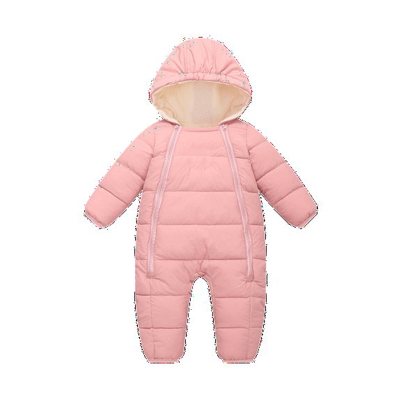 CUZIBR Boys Outfits Winter Thick Lined Thermal Padded Romper Jumpsuit Hooded Solid Color Long Sleeve Zipper Up Warm Soft Cozy Bodysuit Outwear,Red,0-3 Months