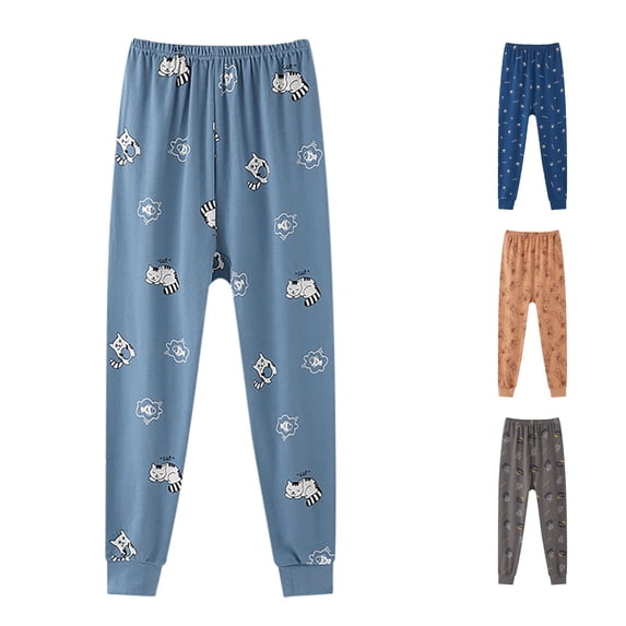 CUZIBR Boys Pants Cartoon Print Unisex Pajamas Trousers Loose Sleep Pants Elastic Waist Soft Children Homewear Bottoms,Blue,5-6 Years