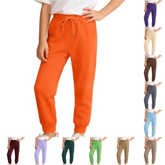 CUZIBR Boys Pants Solid Color Jogger For Kids Big Youth Autumn Winter Sweatpants With Pockets Comfortable Casual Athletic Sportswear Trousers,Orange,6-7 Years