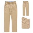 thumbnail image 1 of CUZIBR Boys Pants Solid Color Khaki Straight Chino Pants Elastic Ruched Waist Front Slant Pockets Button Back Patch Pockets Soft Uniform Trousers For Daily School Wear,Khaki,8-9 Years, 1 of 8