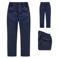 thumbnail image 1 of CUZIBR Boys Pants Solid Color Khaki Straight Chino Pants Elastic Ruched Waist Front Slant Pockets Button Back Patch Pockets Soft Uniform Trousers For Daily School Wear,Navy,10-11 Years, 1 of 8