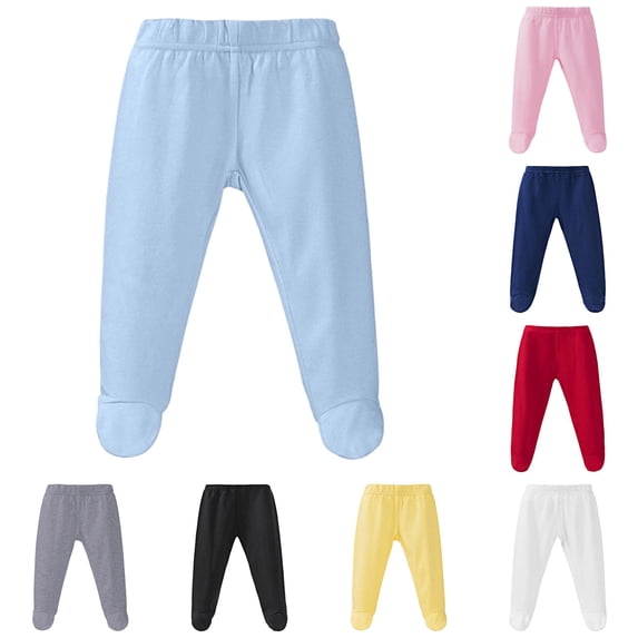 CUZIBR Boys Pants Solid Color Soft Baby Footed Leggings Elastic High Waist One Piece Foot Cover Design Soft Warm Toddler Bottoms,BU1,6-9 Months