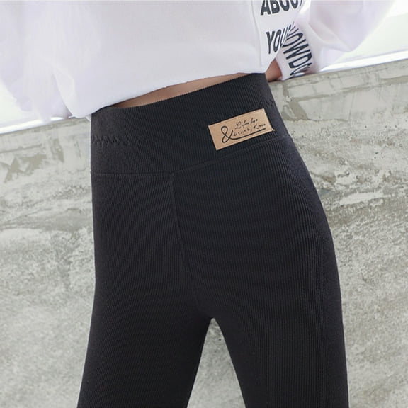 CUZIBR Boys Pants Thick Fuzzy Lined Ribbed Knitted Solid Color Leggings Winter Warm Pantihose Stretchy Basic Full Length Pants Pantyhose Cute Pants,Black,4-5 Years