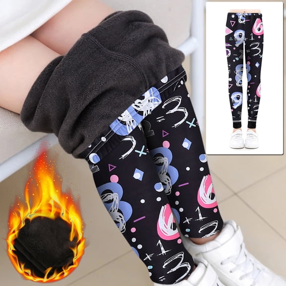 CUZIBR Boys Pants Velvet Fuzzy Thick Lined Thermal Cartoon Floral Print Striped Leggings Trousers Winter Warm Stretchy Soft High Waist Tights Casual Trousers,Black,5-6 Years
