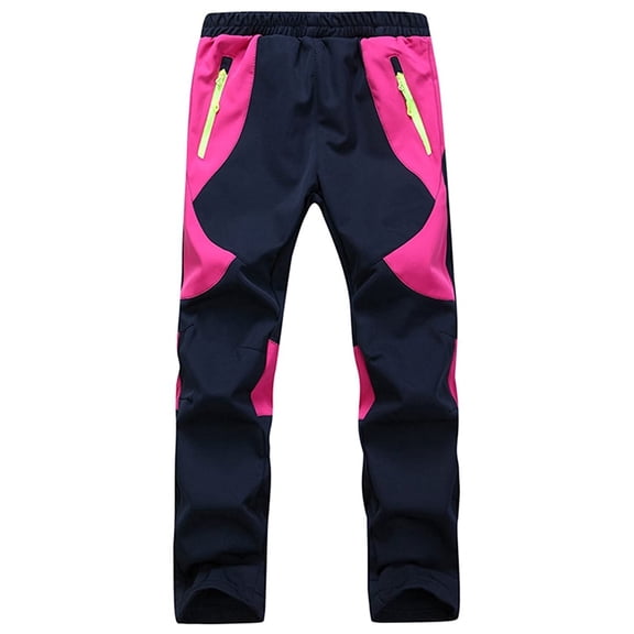 CUZIBR Boys Pants Windproof Breathable Color Block Thick Lined Warm Rain Trousers With Zip Pockets Winter Thermal Hiking Ski Snowpants Streetwear For Boys,Hot Pink,7-8 Years