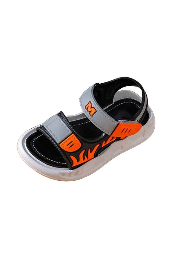 Boys Sandals Breathable Hook Loop Strap Color Block Comfortable Outdoor Casual Summer Shoes Non- Soft Sole Open Toe Beach Sneaker Cozy Footwear,Grey,4-4.5 Years