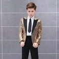 thumbnail image 1 of CUZIBR Boys Sequin Blazer Suit Jacket Long Sleeve Solid Color Notched Collar Elegant Sparkly Glitter Coat Shiny Floral Suit Jacket Stylish Stage Performance Wedding Party Tuxedo,Gold,4-5 Years, 1 of 5