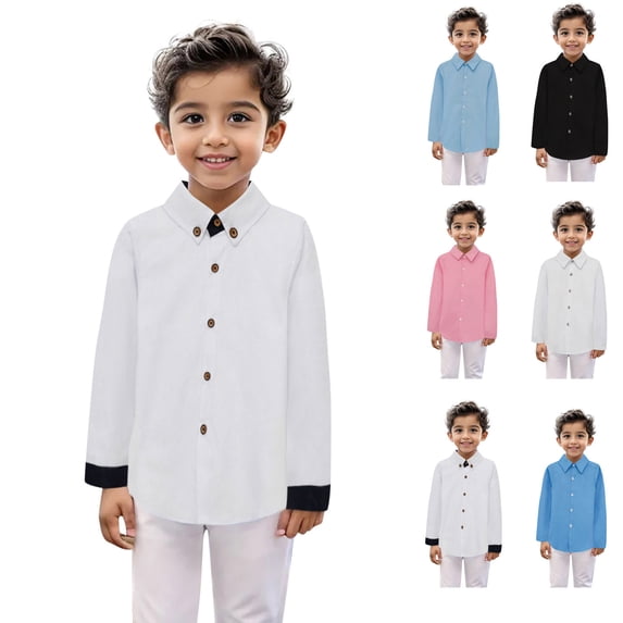 CUZIBR Boys Shirts Solid Color Long Sleeve Button Down Formal Dress Shirts Casual Lapel Collar Loose Fit Elegant Fashionable School Uniform Tops Summer Graduation Stylish Blouse,Grey,3-4 Years