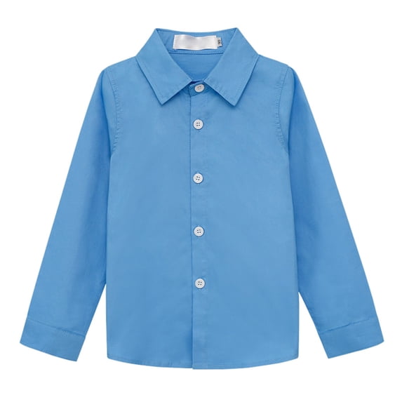 CUZIBR Boys Shirts Solid Color Long Sleeve Button Down Formal Dress Shirts Casual Lapel Collar Loose Fit Elegant Fashionable School Uniform Tops Summer Graduation Stylish Blouse,Sky Blue,6-7 Years