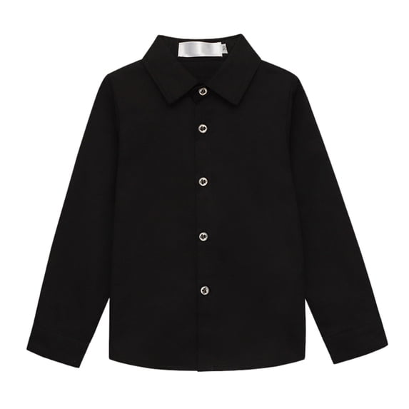 CUZIBR Boys Shirts Solid Color Long Sleeve Button Down Formal Dress Shirts Casual Lapel Collar Loose Fit Elegant School Uniform Tops Summer Graduation Stylish Blouse,Black,3-4 Years
