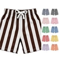 thumbnail image 1 of CUZIBR Boys Shorts Classic Striped Swim Trunks Elastic Drawstring Waist With Pockets Quick Dry Board Shorts Casual Bathing Bottoms For Summer Beach Pool Vacation Outdoor Play,Brown,5-6 Years, 1 of 4