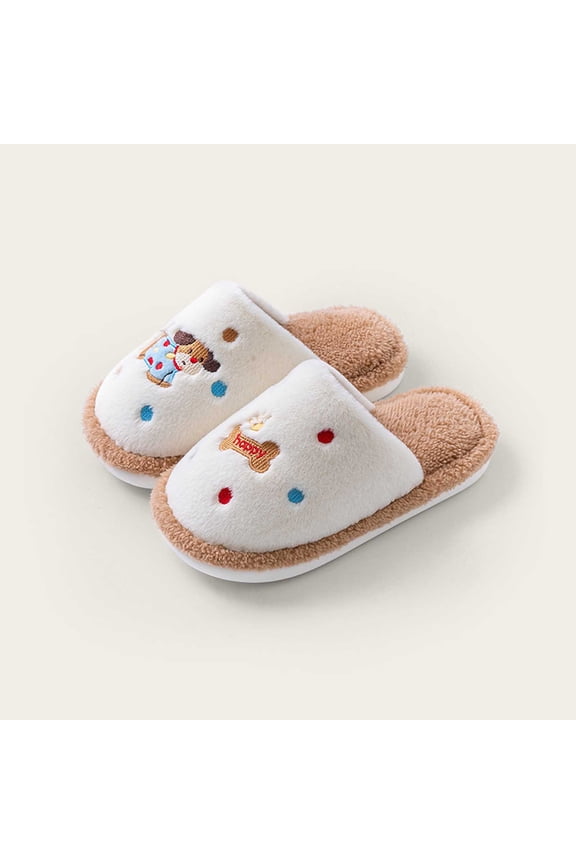 Boys Sneakers Cozy Indoor Slippers Cartoon Print Sof Tnon Thick Wool Lined Warm Comfortable Winter Footwear Cozy Walking Shoes,Khaki,5.5-6 Years