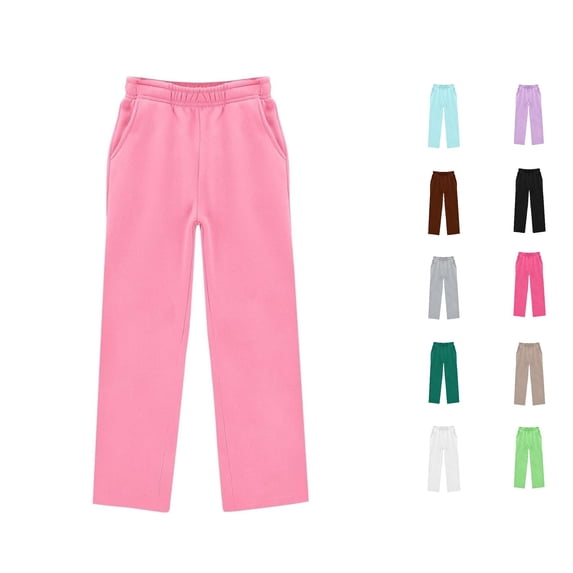 CUZIBR Boys Straight Leg Sweatpants Elastic High Waist Casual Sports Trousers With Pockets Soft Athletic Pants Back To School Loose Fit Bottoms For Outdoor Running Walking Joggers,Pink,5-6 Years