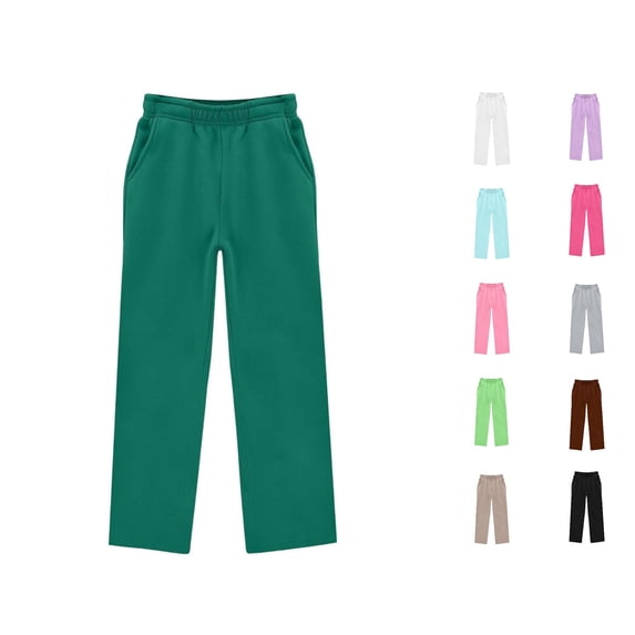 CUZIBR Boys Straight Leg Sweatpants Elastic High Waist Casual Sports Trousers With Pockets Soft Athletic Pants Back To School Loose Fit Bottoms For Outdoor Running Walking Joggers,Green,13-14 Years