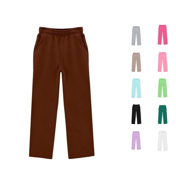CUZIBR Boys Straight Leg Sweatpants Elastic High Waist Casual Sports Trousers With Pockets Soft Athletic Pants Back To School Loose Fit Bottoms For Outdoor Running Walking Joggers,Brown,9-10 Years