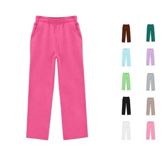 CUZIBR Boys Straight Leg Sweatpants Elastic High Waist Casual Sports Trousers With Pockets Soft Pants Back To School Loose Fit Bottoms For Outdoor Running Walking Joggers,Hot Pink,11-12 Years