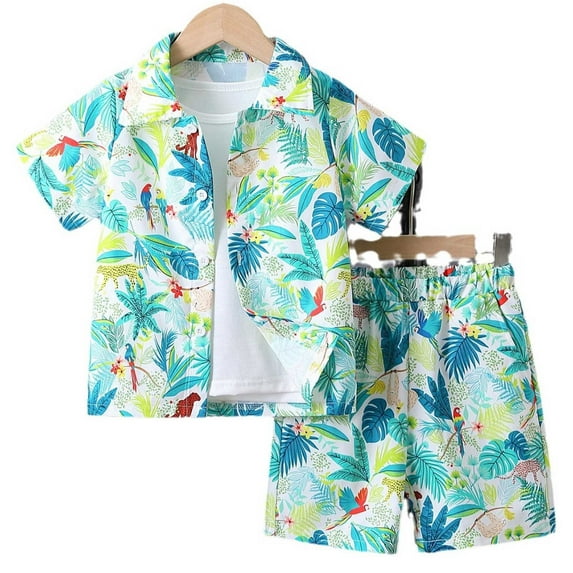 CUZIBR Boys Summer Beach Button Down Shirt & Shorts Sets Breathable Printed Outfits For Toddler Kids Lovely Dailywear For Child
