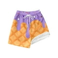 thumbnail image 1 of CUZIBR Boys Summer Board Shorts Beachwear Fashionable Cartoon Ice Cream Print Drawstring Elastic Waist Outdoor Play Casual Pool Swimming Bathing Trunks Pull On Shorts,Light Purple,8-9 Years, 1 of 4