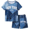thumbnail image 1 of CUZIBR Boys Summer Denim Like Letter Print Shorts Sets Casual O-Neck Two Piece Outfits Fashionable Dailywear For Toddler, 1 of 8