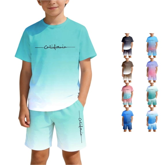 CUZIBR Boys Summer Outfit Sets Two Piece Fashionable Graphic Letter Print Crew Neck Short Sleeve Tshirts Tops And Shorts Casual Comfort Stylish Clothes Sets,Mint Green,9-10 Years