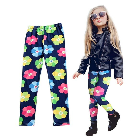 CUZIBR Boys Sweatpants Velvet Fuzzy Thick Lined Thermal Cartoon Floral Print Striped Leggings Trousers Winter Warm Stretchy Soft High Waist Tights Pants For Girls,Green,5-6 Years