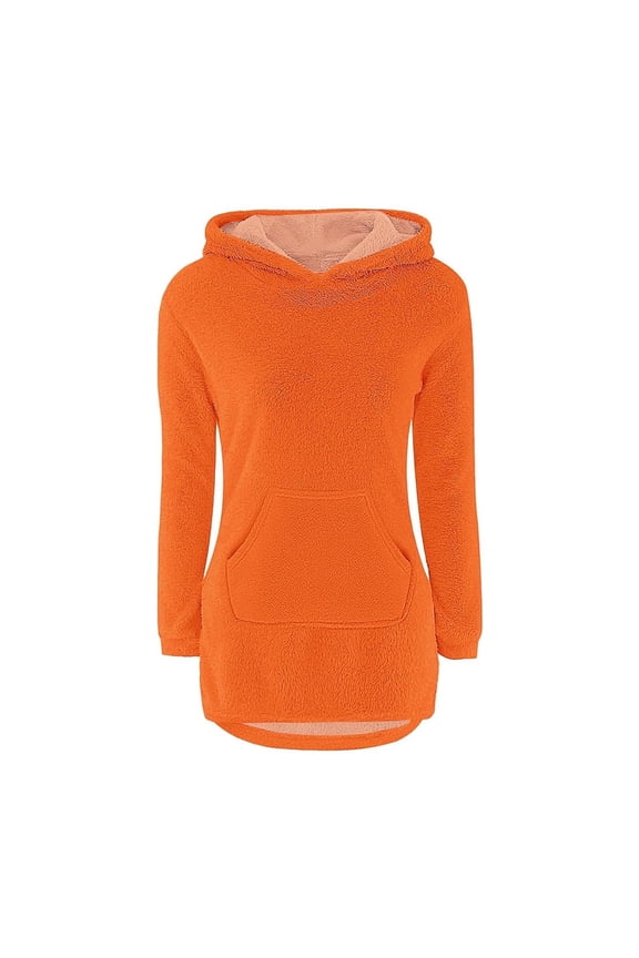 Boys Sweatshirts Solid Color Hooded Sweatshirt Thick Lined Thermal Pullover Front Pocket Loose Fits Winter Coats Casual Comfy Dailywear,Orange,5-6 Years