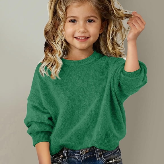 CUZIBR Boys T Shirts Warm Knitted Sweater Crewneck Solid Long Sleeve Soft Breathable Loose Fit Sweaters Spring Fall Clothing,Green,10-11 Years