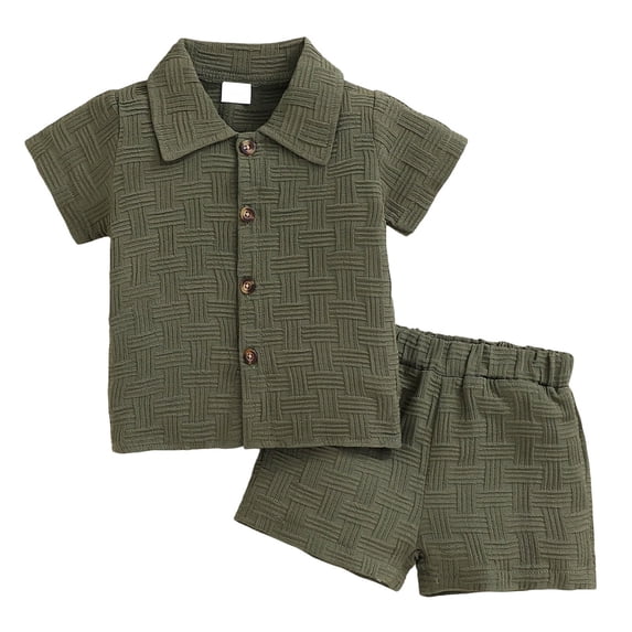 CUZIBR Boys Toddler Baby Summer Short Outfits Short Sleeve Solid Color Button Down Lapel Shirts Blouse And Shorts Casual Two Piece Playwear Fashion Soft Relaxed Fit Sets Dailywear,Green,3-4 Years