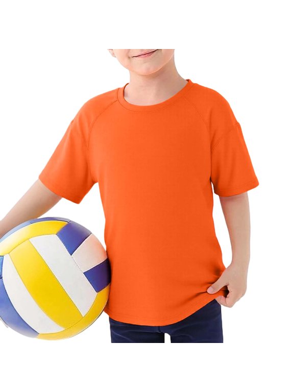 Boys Toddler Basic Tee Top Short Sleeve Solid Color Round Neck Tshirts Loose Fit Summer Breathable Sodt Classic Shirts For Kids Youth Lightweight Stylish Cozy Dailywear,Gold,7-8 Years