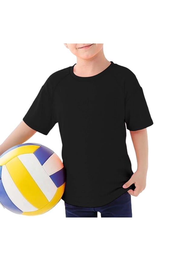 Boys Toddler Basic Tee Top Short Sleeve Solid Color Round Neck Tshirts Loose Fit Summer Breathable Sodt Classic Shirts For Kids Youth Lightweight Stylish Cozy Dailywear,Black,3-4 Years