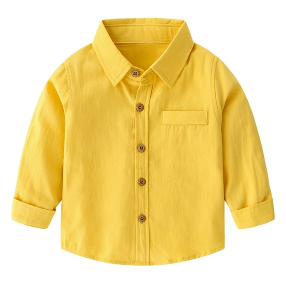 CUZIBR Boys Toddler Child Shirt Turndown Collar Classic Solid Color Button Down Long Sleeve School Uniform Shirts Toddler Kids Gentleman Holiday Blouse Top Oversized Tshirts,Yellow,4-5 Years