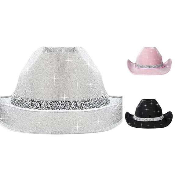 CUZIBR Boys Toddler Children Sparkly Star Print Cowboy Hat With Glitter Belt Lightweight Western Themed Dress Up Hat For Halloween Birthday Party