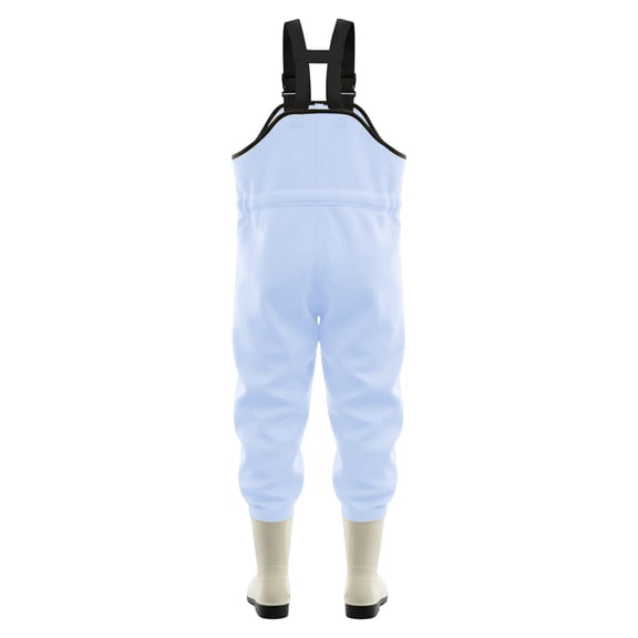CUZIBR Boys Toddler Kids Waders Waterproof Romper Jumpsuit Suspender Rain Pants Booties Solid Color Adjustable Strap Square Collar Full Length Overall Fishing Rainwear,Light Blue,7.5-8 Years