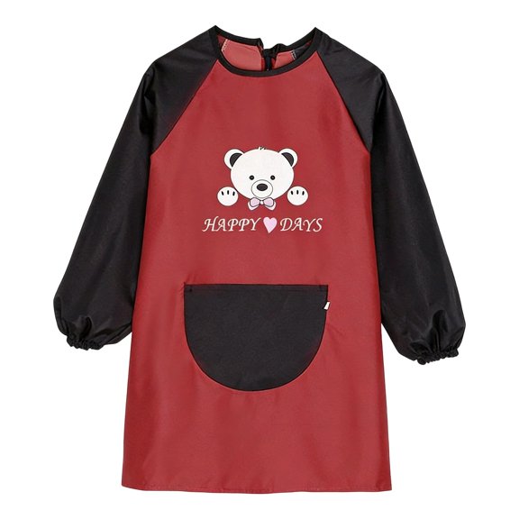 CUZIBR Boys Toddler Painting Apron Shirts Long Sleeve Cartoon Print Graphic Large Front Pocket Raglan Sleeve Apron Waterproof Back Lace Up Comfortable Breathable Long Shirts,Red,1-4 Years