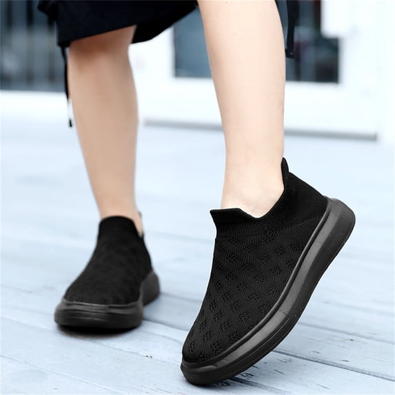 CUZIBR Boys Toddler Sneakers Spring Summer Solid Color Mesh Lightweight Breathable Fashion Pull On Knitted Stretch Casual Shoes Non- Outdoor Sports Shoes Lightweight Footwear,Black,11.5-12 Years