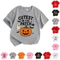 thumbnail image 1 of CUZIBR Boys Tops Baby Toddler Short Sleeve Summer Casual Basic Tee Halloween Pumpkin Graphic Print Short Sleeve Crewneck T Shirt Comfortable Lightweight Party Clothes,3-Grey,4-5 Years, 1 of 3