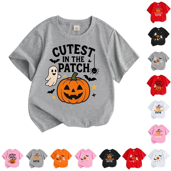 CUZIBR Boys Tops Baby Toddler Short Sleeve Summer Casual Basic Tee Halloween Pumpkin Graphic Print Short Sleeve Crewneck T Shirt Comfortable Lightweight Party Clothes,3-Grey,4-5 Years