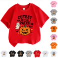 thumbnail image 1 of CUZIBR Boys Tops Baby Toddler Short Sleeve Summer Casual Basic Tee Halloween Pumpkin Graphic Print Short Sleeve Crewneck T Shirt Comfortable Lightweight Party Clothes,3-Watermelon Red,12-13 Years, 1 of 3