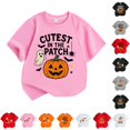 thumbnail image 1 of CUZIBR Boys Tops Baby Toddler Short Sleeve Summer Casual Basic Tee Halloween Pumpkin Graphic Print Short Sleeve Crewneck T Shirt Comfortable Lightweight Party Clothes,3-Pink,5-6 Years, 1 of 3
