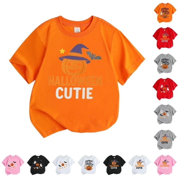 CUZIBR Boys Tops Baby Toddler Short Sleeve Summer Casual Basic Tee Halloween Pumpkin Graphic Print Short Sleeve Crewneck T Shirt Comfortable Lightweight Party Clothes,1-Orange,5-6 Years