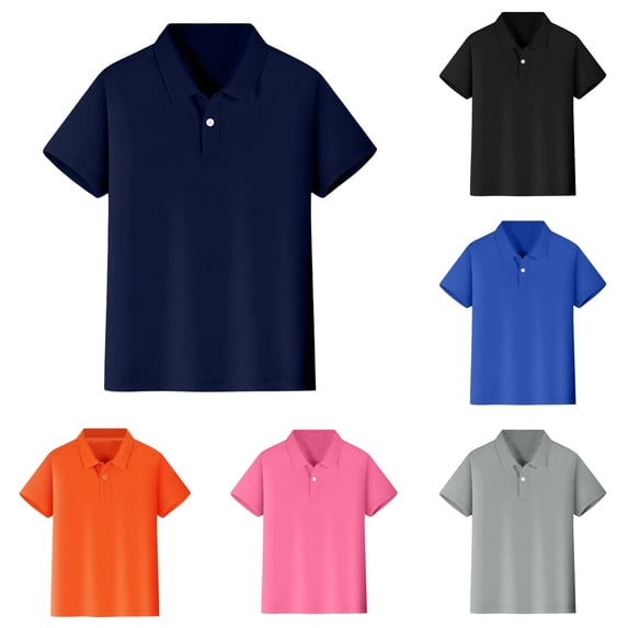 CUZIBR Boys Tops Crewneck Solid Color Short Sleeve Shirt Button Closure Comfortable Soft Tee Lightweight Comfortable Dailywear,Navy,4-5 Years