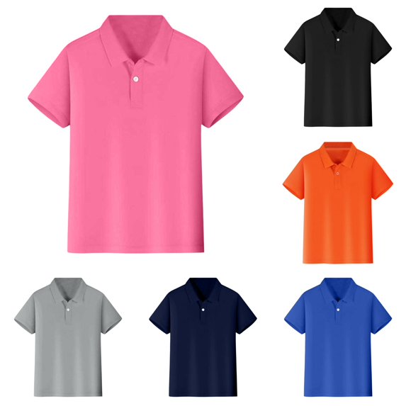 CUZIBR Boys Tops Crewneck Solid Color Short Sleeve Shirt Button Closure Comfortable Soft Tee Lightweight Comfortable Dailywear,Red,10-12 Years