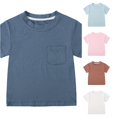 thumbnail image 1 of CUZIBR Boys Tops Crewneck Solid Color Summer Toddler Short Sleeve Solid Comfortable T Shirt Clothes Basic Tee Dailywear,Navy,12-18 Months, 1 of 4