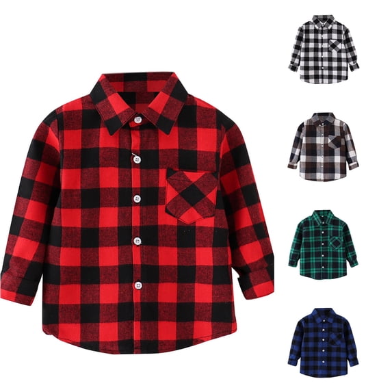 CUZIBR Boys Tops Kids Toddler Flannel Jacket Plaid Long Sleeve Lapel Button Down Shacket Baby Lightweight Formal Shirt Coat Outwear Tee Dailywear,Red,5-6 Years